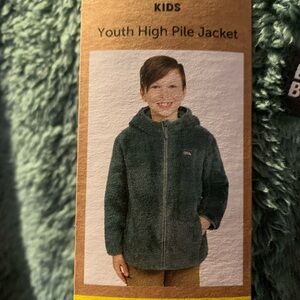 New Eddie Bauer Youth High Pile Plush Hooded Full Zip Jacket Green SMALL 7/8